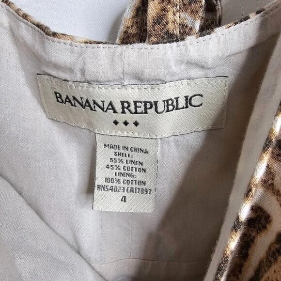 BANANA REPUBLIC Linen Dress BROWN & BEIGE size 4 Fit & Flare Lined Sundress Cute - Picture 5 of 7